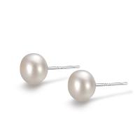 Freshwater Pearl øreringe, 925 Sterling Sølv, med Ferskvandsperle, Runde, platineret, forskellig størrelse for valg & for kvinde, flere farver til valg, Solgt af par