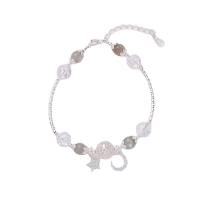 Braccialetti in cristallo naturale, quarzo scoppiettante, with lega in zinco, placcato oro vero, per la donna, grigio, Lunghezza Appross. 6.1 pollice, Venduto da PC