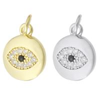 Evil Eye Pendler, Messing, Flad Rund, forgyldt, Micro Pave cubic zirconia, flere farver til valg, 10x12x2mm, Hole:Ca. 2mm, Solgt af PC