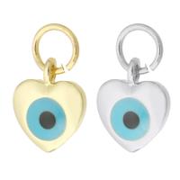 Evil Eye Hangers, Messing, Hart, plated, glazuur, meer kleuren voor de keuze, 7.50x9x2mm, Gat:Ca 3mm, Verkocht door PC