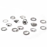 Zink Alloy Ring Set, plated, 15 stycken & mode smycken & för kvinna, silver, Säljs av Ställ