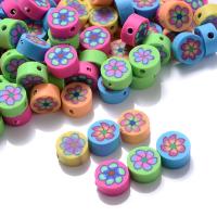 Abalorios de FIMO, Arcilla polimero, Redondo aplanado, diferente estilo del embalaje para la elección & Bricolaje & con patrón de flores, color mixto, 10mm, Vendido por Bolsa