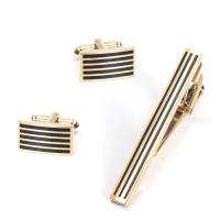 laiton Tie Clip Cufflink Set, Placage de couleur d'or, pour homme & émail, doré, protéger l'environnement, sans nickel, plomb et cadmium, 11x20mm,50x6mm, Vendu par fixé