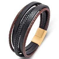 PU Leather Cord Bracelets with 316L Stainless Steel Vacuum Ion Plating fashion jewelry & for man Sold By PC