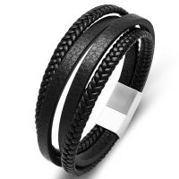 PU Leather Cord Bracelets with 316L Stainless Steel polished fashion jewelry & multilayer & for man black Sold By PC