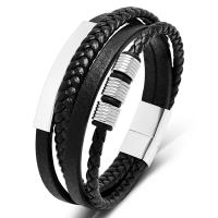 PU cavo bracciali, with 316L acciaio inox, lucido, gioielli di moda & multistrato & lunghezza differente per scelta & per l'uomo, nero, Venduto da PC