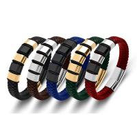 Lederen koord armband, Leer, met 316L roestvrij staal, plated, mode sieraden & verschillende lengte voor keuze & voor de mens, zwart, 12x6mm, Verkocht door PC