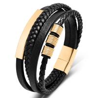 PU cavo bracciali, with 316L acciaio inox, placcato, gioielli di moda & multistrato & lunghezza differente per scelta & per l'uomo, nessuno, Venduto da PC