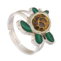 Emaille Mood Finger Ring, Zinc Alloy, met Lampwork, Zeeschildpad, silver plated, mode sieraden & mood emaille, zilver, nikkel, lood en cadmium vrij, 17x17mm,3mm, Maat:7, Verkocht door PC