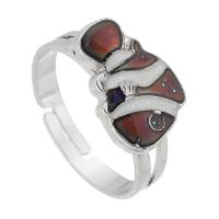 Bague humeur en émail, alliage de zinc, avec chalumeau, poisson, Placage de couleur argentée, bijoux de mode & émail selon l'humeur, argent, protéger l'environnement, sans nickel, plomb et cadmium, 15x10mm,4mm, Taille:7, Vendu par PC