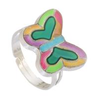 Emaille Mood Finger Ring, Zinc Alloy, met Lampwork, Vlinder, silver plated, mode sieraden & mood emaille, zilver, nikkel, lood en cadmium vrij, 19x15mm,4mm, Maat:7, Verkocht door PC