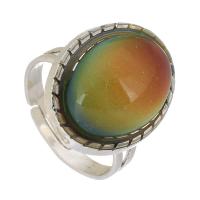 Bague humeur en émail, alliage de zinc, avec chalumeau, dôme, Placage de couleur argentée, bijoux de mode & émail selon l'humeur, argent, protéger l'environnement, sans nickel, plomb et cadmium, 19x21mm,4mm, Taille:7, Vendu par PC