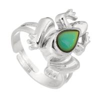 Bague humeur en émail, alliage de zinc, avec chalumeau, grenouille, Placage de couleur argentée, bijoux de mode & émail selon l'humeur, argent, protéger l'environnement, sans nickel, plomb et cadmium, 16x18mm,4mm, Taille:7, Vendu par PC