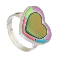 Emaille Mood Finger Ring, Zinc Alloy, met Lampwork, Hart, silver plated, mode sieraden & mood emaille, zilver, nikkel, lood en cadmium vrij, 19x16mm,4mm, Maat:7, Verkocht door PC