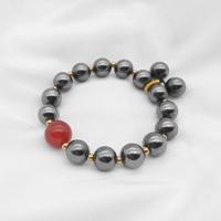 Hematita pulseira, Roda, polido, joias de moda & unissex, preto, Red beads 12mm, black beads 10mm, vendido para 20 cm Strand