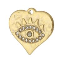 Colgantes ojo malvado, acero inoxidable 304, Corazón, chapado en color dorado, Bricolaje & con diamantes de imitación de vidrio, 15x14.50x2mm, agujero:aproximado 1mm, Vendido por UD