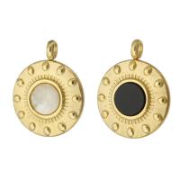 Stainless Steel Pendants 304 Stainless Steel with Black Shell & White Shell Flat Round gold color plated DIY Approx 2mm Sold By PC