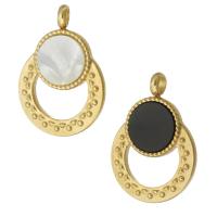 Stainless Steel Pendants 304 Stainless Steel with Black Shell & White Shell Flat Round gold color plated DIY & hollow Approx 2.5mm Sold By PC