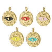 Evil Eye Hangers, 304 roestvrij staal, Rond plat, gold plated, glazuur, meer kleuren voor de keuze, 13x11x2.50mm, Gat:Ca 2mm, Verkocht door PC