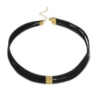 Samt Choker, Zinklegierung, mit Wollschnur, mit Verlängerungskettchen von 5cm, goldfarben plattiert, Modeschmuck & für Frau, schwarz, 8mm, Länge 40 cm, verkauft von PC