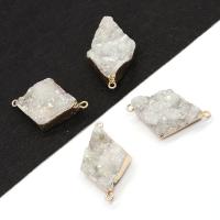 Ice Quartz Agate Connetor with Brass Rhombus gold color plated DIY & 1/1 loop white 20x35- Sold By PC