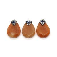 Natural Jade Pendants Dyed Jade with Rhinestone Clay Pave Teardrop Unisex reddish orange Sold By PC