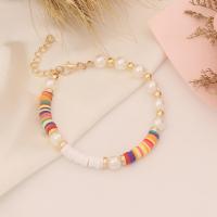 Bijoux bracelets de mode, argile de polymère, avec perle de plastique & alliage de zinc, avec 2 chaînes de rallonge, Placage de couleur d'or, pour femme, plus de couleurs à choisir, Longueur 7.1 pouce, Vendu par PC