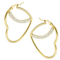 Stainless Steel Lever Terug Earring, 304 roestvrij staal, Hart, mode sieraden & voor vrouw & met strass, gouden, 36x44mm, Verkocht door pair