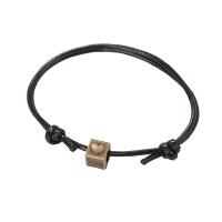 Casal pulseira e bracelete, Fio de cera, with liga de zinco, Roda plana, banhado, 2 peças & Ajustável & joias de moda, preto, 8mm, comprimento 16-25 cm, vendido por par