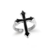 Bague en alliage de zinc, croix, Placage de couleur argentée, Réglable & pour homme, noire, Vendu par PC