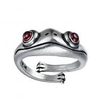 alliage de zinc Cuff Bague, avec grenat, grenouille, Placage de couleur argentée, Réglable & unisexe & normes différentes pour le choix, plus de couleurs à choisir, Vendu par PC