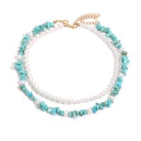 Collier turquoise de mode, alliage de zinc, avec Seedbead & turquoise & coquille & perle de plastique, Placage de couleur d'or, Style bohème & styles différents pour le choix & pour femme, Vendu par PC