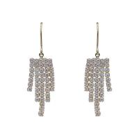 Fashion frynser øreringe, Zinc Alloy, Geometrisk mønster, guldfarve belagt, for kvinde & med rhinestone, 10x36mm, Solgt af par