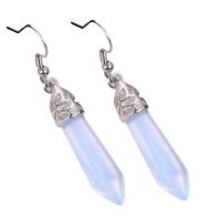 Gemstone Oorbellen, Edelsteen, met Zinc Alloy, Geometrisch Patroon, verschillende materialen voor de keuze & voor vrouw, 8x54mm, Verkocht door pair