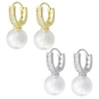 Cubic Zirconia Micro Pave Brass Earring with Plastic Pearl plated micro pave cubic zirconia & for woman Sold By Pair