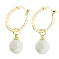 Prás Leverback Earring, le Pearl Plaisteacha, dath an óir plated, do bhean, 40mm, Díolta De réir Péire