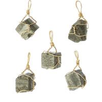 Gemstone Vedhæng Smykker, Golden Pyrite, med messingtråd, guldfarve belagt, du kan DIY & forskellige stilarter for valg, Solgt af PC