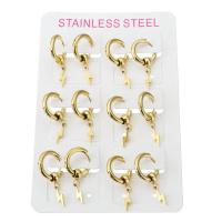 Brinco de gota aro abraço, Aço inoxidável 304, Símbolo de relâmpago, joias de moda & para mulher, dourado, 30mm,3*12mm, 6Pairs/Bag, vendido por Bag