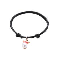 Trendy Wax cord armbanden, met Plastic Pearl & Zinc Alloy, gold plated, Verstelbare & mode sieraden & voor vrouw & glazuur, meer kleuren voor de keuze, 11x16mm, Lengte 16-25 cm, Verkocht door PC