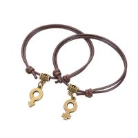 Pareja pulsera y brazalete, Cordón de cera, con aleación de zinc, chapado en color bronce antiguo, 2 piezas & Ajustable & Joyería, color café, 12x22mm, longitud 16-25 cm, Vendido por Par