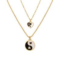 Zinc Alloy Jewelry Necklace with 6cm extender chain gold color plated Double Layer & fashion jewelry & ying yang & enamel golden nickel lead & cadmium free Length 37 cm 46 cm Sold By PC