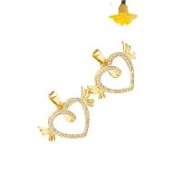 Messing hanger met micro-paved kubieke zirconia's, Hart, gold plated, verschillende stijlen voor de keuze & micro pave zirconia & voor vrouw & hol, 22x20mm, Lengte Ca 17.7 inch, Verkocht door PC