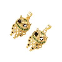 Cubique Pendentif en laiton zircon pavent, hibou, Placage de couleur d'or, pavé de micro zircon, Or, 25x12mm, Vendu par PC