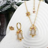 Zinklegering Sieraden Sets, oorbel & halsketting, Zinc Alloy, met 1.97inch extender keten, Christmas Bell, gold plated, 2 stuks & Kerstontwerp & mode sieraden & voor vrouw & met strass, nikkel, lood en cadmium vrij, 36x14mm, Lengte Ca 17.72 inch, Verkocht door Stel