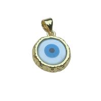 Evil Eye Hängen, Mässing, med White Shell & STRASS, Flat Round, guldfärg pläterade, för kvinna, vit, nickel, bly och kadmium gratis, 13mm, Säljs av PC