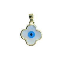 Evil Eye Hangers, White Shell, met Messing, Four Leaf Clover, gold plated, boze oog patroon & voor vrouw, wit, 16.30mm, Verkocht door PC