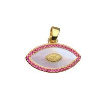 Messing hanger met micro-paved kubieke zirconia's, met White Shell, Oog van het Paard, gold plated, micro pave zirconia & voor vrouw, meer kleuren voor de keuze, nikkel, lood en cadmium vrij, 21.40x11.50mm, Verkocht door PC