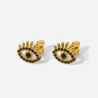 Stainless Steel Stud Earrings 304 Stainless Steel 18K gold plated fashion jewelry & for woman & with rhinestone golden Sold By Pair