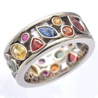 Bague en alliage de zinc, beignet, Placage de couleur argentée, bijoux de mode & normes différentes pour le choix & pour femme & avec strass, multicolore, protéger l'environnement, sans nickel, plomb et cadmium, Taille:6-10, Vendu par PC