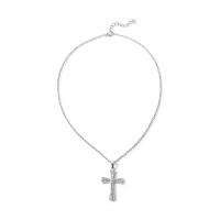 Sinc Alloy Jewelry muince, le 5cm slabhra extender, Cross, dath airgid plated, jewelry faisin & unisex & le rhinestone, airgid, nicil, luaidhe & caidmiam saor in aisce, 37x25mm, Fad 65 cm, Díolta De réir PC